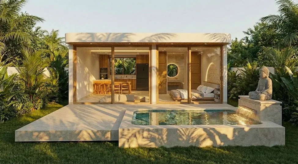 Dune villa: exterior with terrace and private pool